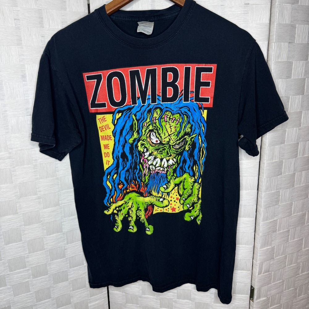 Rob Zombie The Devil Made Me Do It Graphic T-Shirt Black Mens Distressed Vintage